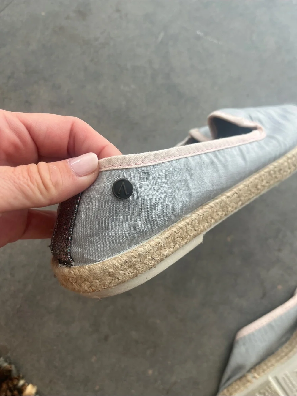Slip-On Espadrilles with Silver Glitter Cap Toe -and Back Detail -  Light Blue